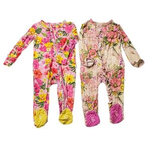 Posh Peanut Bamboo June & Malana Floral Ruffle Footie 9-12 Months Pink Colorful